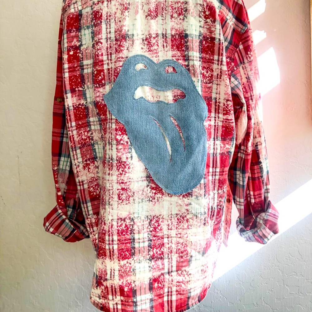 Rolling Stones distressed bleached flannel